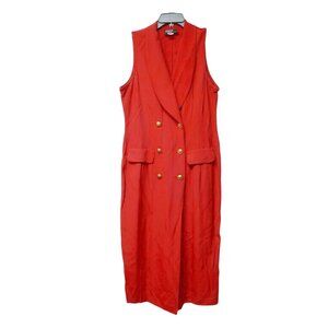 80s - 90s Dawn Joy Fashions red double breasted sleeveless long jacket . size 14